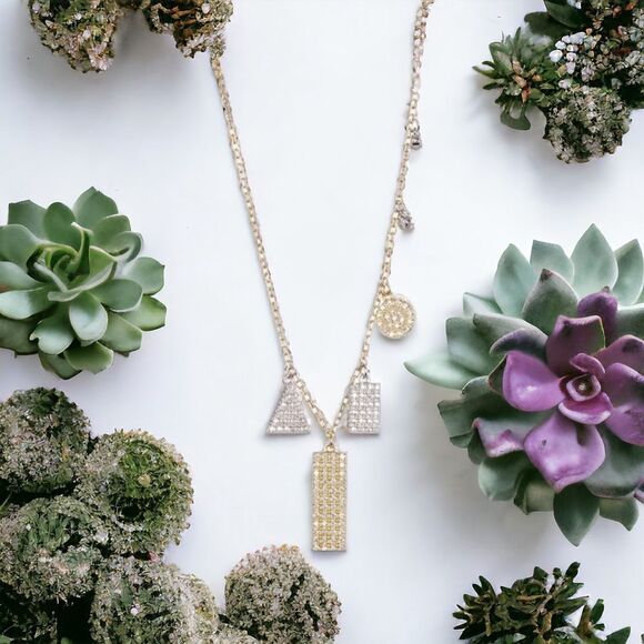 Adornia Gold Plated Sterling Silver MultiShaped Pavé Swarovski Crystal Necklace - Picture 1 of 4